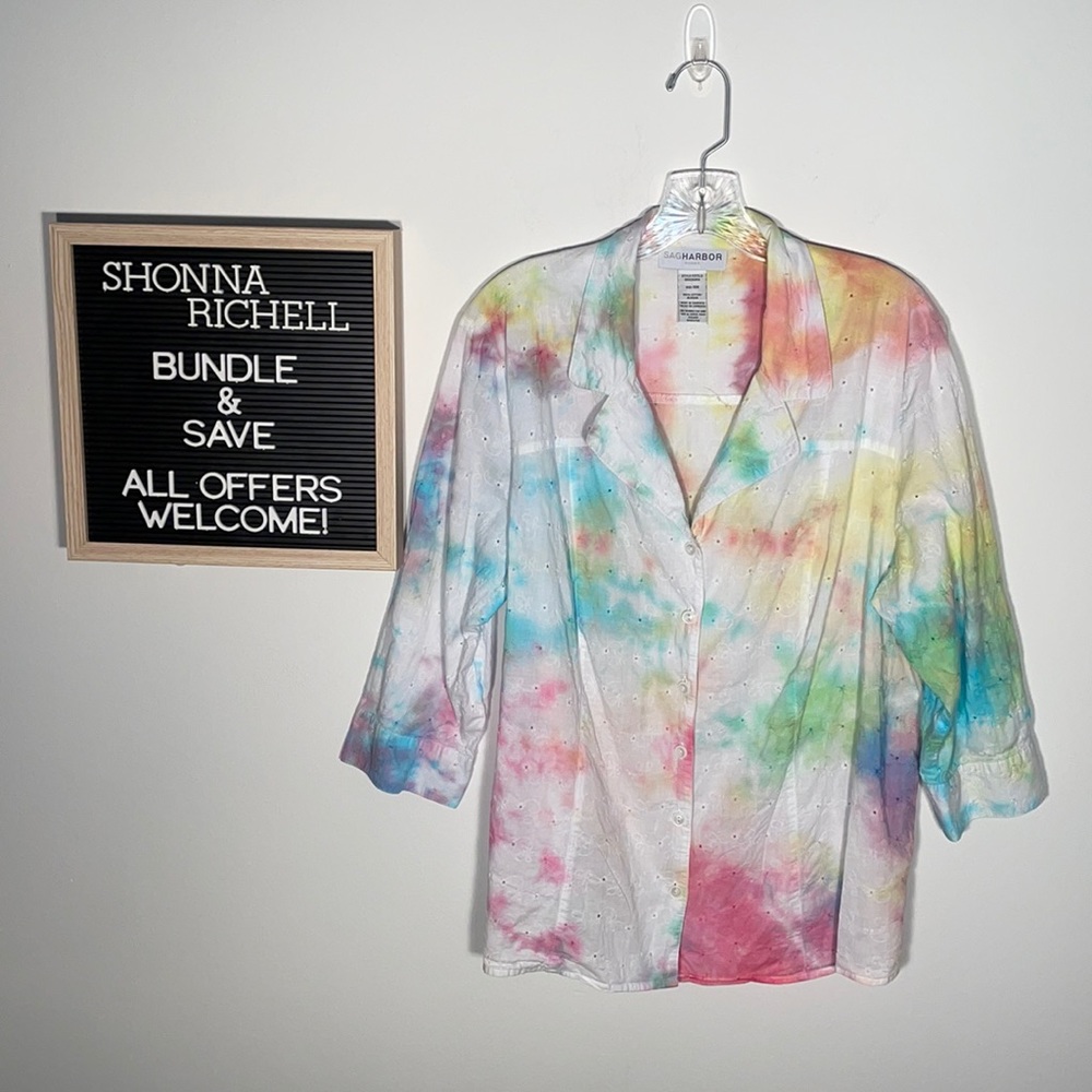 Custom Tie Dyed Sag Harbor 3/4 Sleeve Shirt/Top. Size 18W